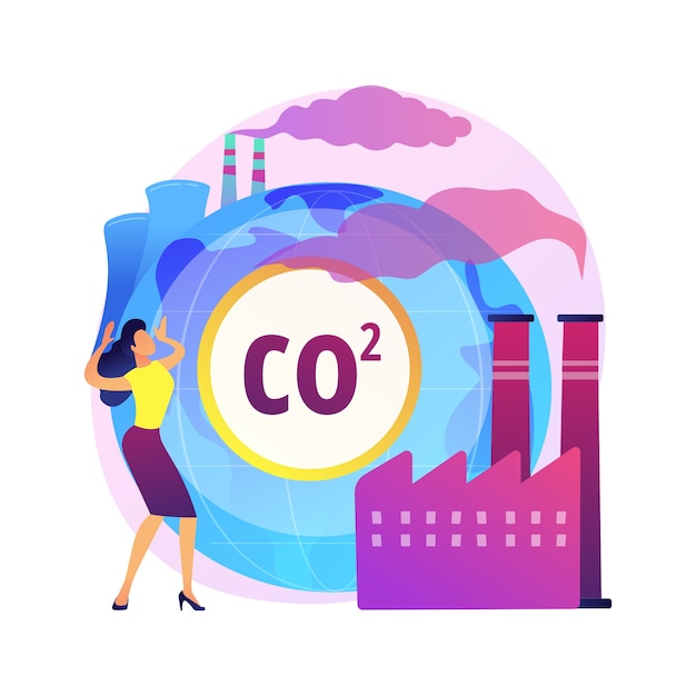 Иллюстрация абстрактной концепции глобальных выбросов co2. глобальный углеродный след, парниковый эффект, выбросы co2, страновые показатели и статистика, двуокись углерода, загрязнение воздуха
