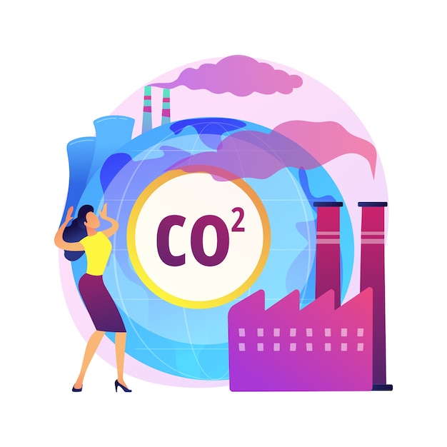 Vettore gratuito illustrazione di concetto astratto di emissioni globali di co2. impronta di carbonio globale, effetto serra, emissioni di co2, tasso e statistiche nazionali, anidride carbonica, inquinamento atmosferico