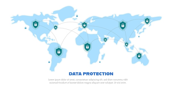 グローバルデータセキュリティ、個人データセキュリティ、サイバーデータセキュリティオンラインコンセプトイラスト、インターネットセキュリティまたは情報のプライバシーと保護。