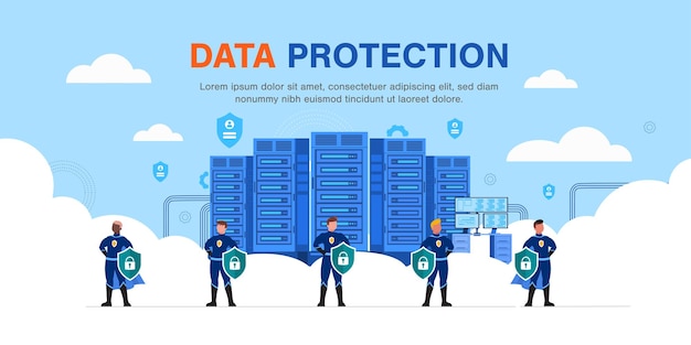 Бесплатное векторное изображение Глобальная безопасность данных, безопасность личных данных, иллюстрация концепции онлайн-безопасности кибер-данных, безопасность в интернете или конфиденциальность и защита информации.