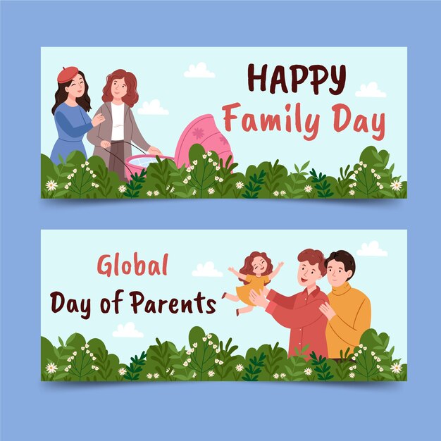 Free Vector global day of parents flat horizontal banner