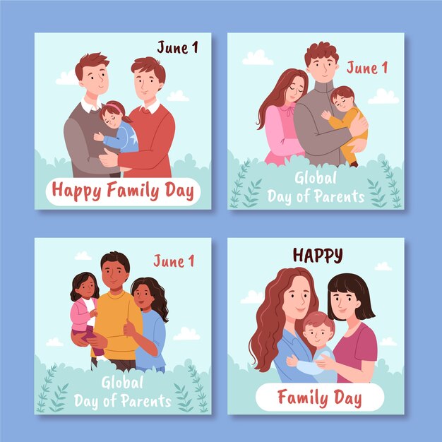 Всемирный день родителей плоская коллекция постов в instagram
