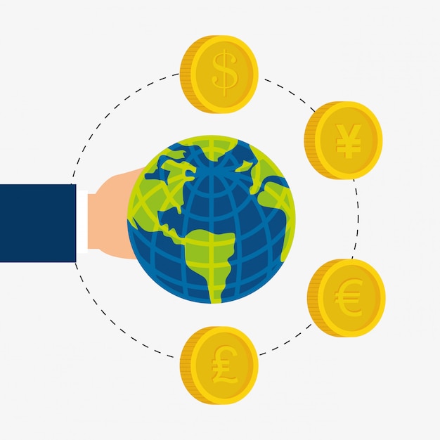 Global economy, money and business design.