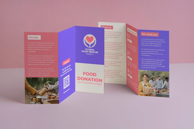 Vettore gratuito brochure tripla della global food rescue charity