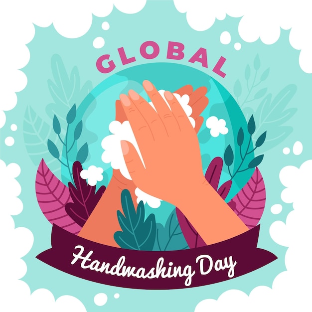 Vettore gratuito tema del giorno del lavaggio delle mani globale