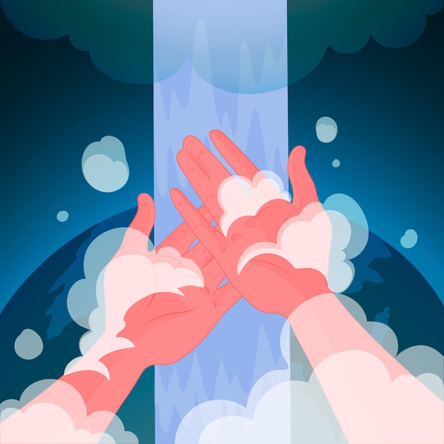 Бесплатное векторное изображение Всемирный день мытья рук с мылом и руками