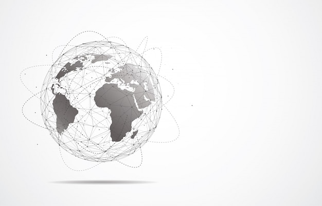 글로벌 네트워크 연결. 세계지도 포인트 및 라인