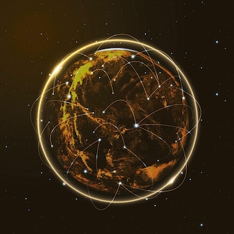 Icona della tecnologia di rete globale in oro su sfondo sfumato