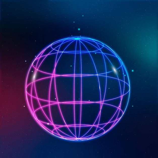 Free vector global network technology icon in neon on gradient background