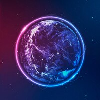 Global network technology icon in neon on gradient background