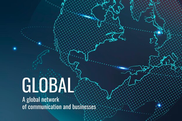 Global network technology template in dark blue tone
