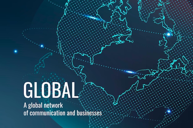 진한 파란색 톤의 글로벌 네트워크 기술 템플릿