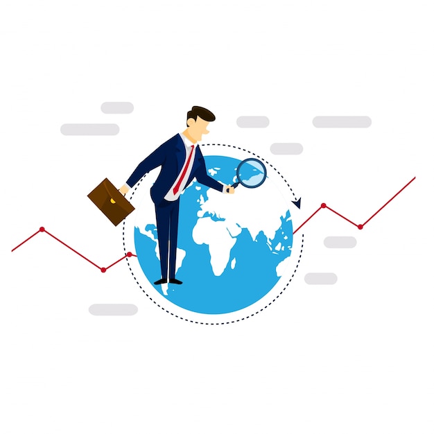 Free vector global research businessman strategy illustration concept