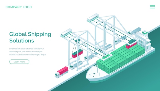 Global shipping solutions isometric landing page.