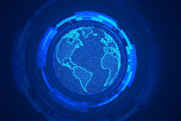 無料ベクター グローバルテクノロジー地球概念青い背景デザイン