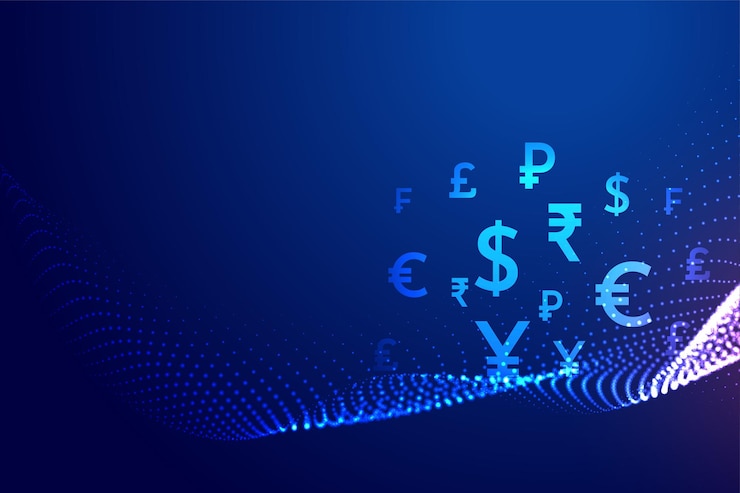 Free Vector global virtual currency sign techno concept background design