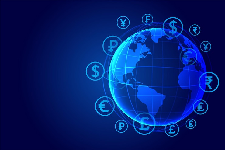 Free Vector global virtual money transfer techno concept background in set
