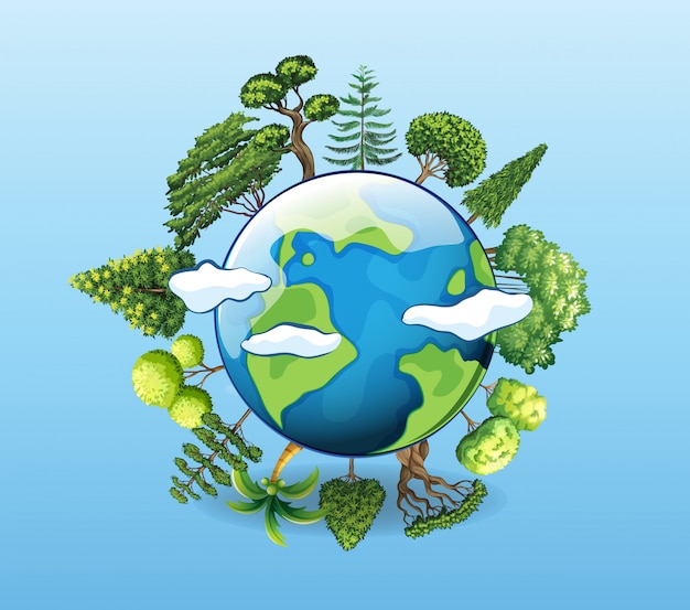 Free vector global warming poster with tree on earth