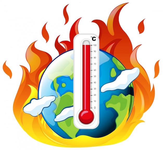 Free vector global warming with earth on fire