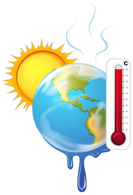 Бесплатное векторное изображение Глобальное потепление с жарким солнцем