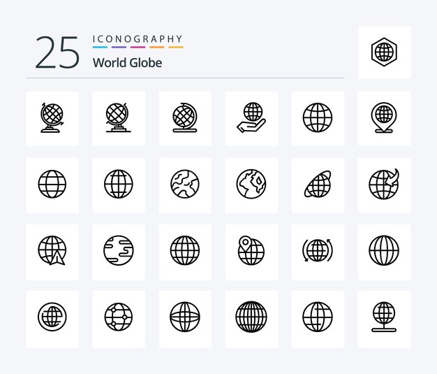 Globe 25 Line icon pack including earth internet globe globe internet