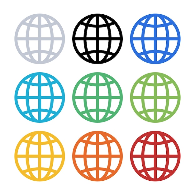 Free vector globe grid multiple colours set