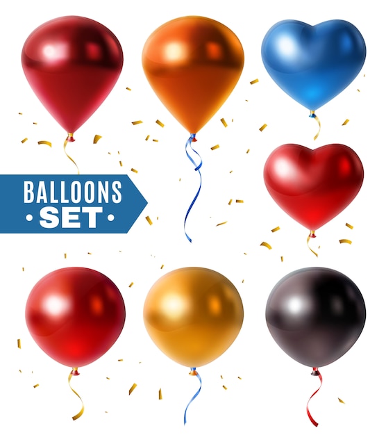 Glossy balloons and golden confetti set