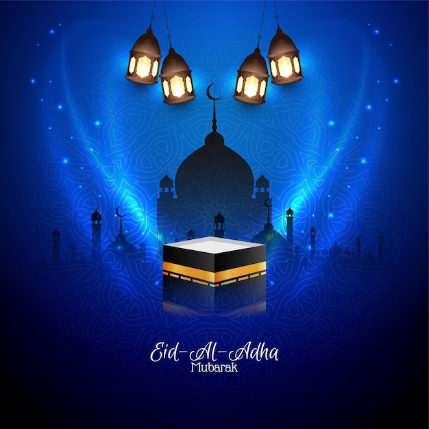 Illustrazione di eid al adha mubarak di colore blu lucido