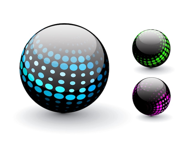 Free vector glossy colorful abstract halftone sphere design with different different patterns