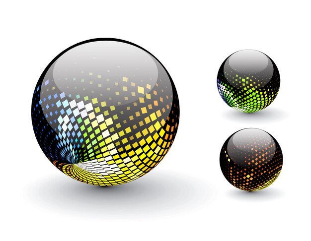 Free vector glossy colorful abstract halftone sphere design with different different patterns