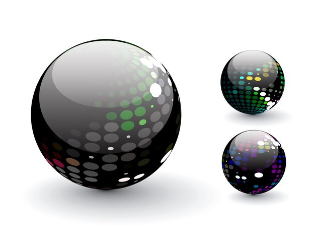 Free vector glossy colorful abstract halftone sphere design with different different patterns