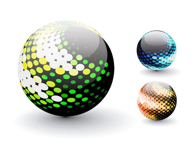 Free vector glossy colorful abstract halftone sphere design with different different patterns.