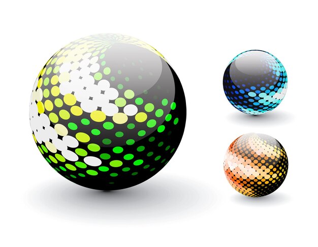 Glossy Colorful Abstract Halftone Sphere Design with Different Different Patterns.