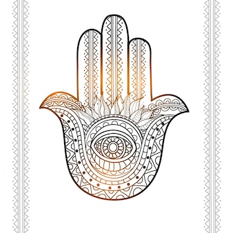 민족 장식 패턴, 크리 에이 티브 boho 스타일 요소와 hamsa 손의 광택 손으로 그린 그림.