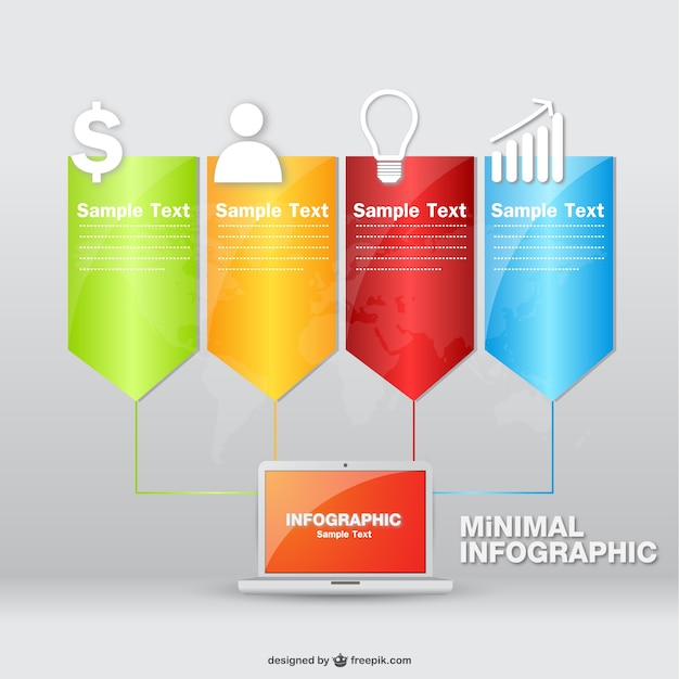 Glossy labels infographic with a laptop