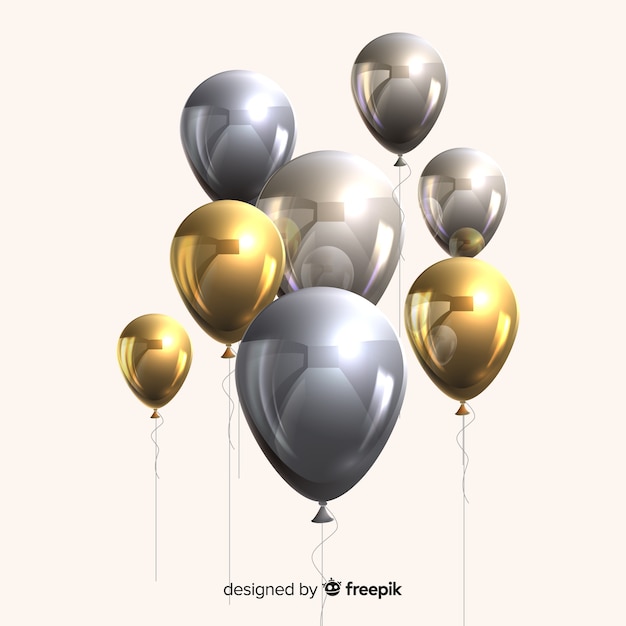 Glossy metallic and golden balloons 3d effect