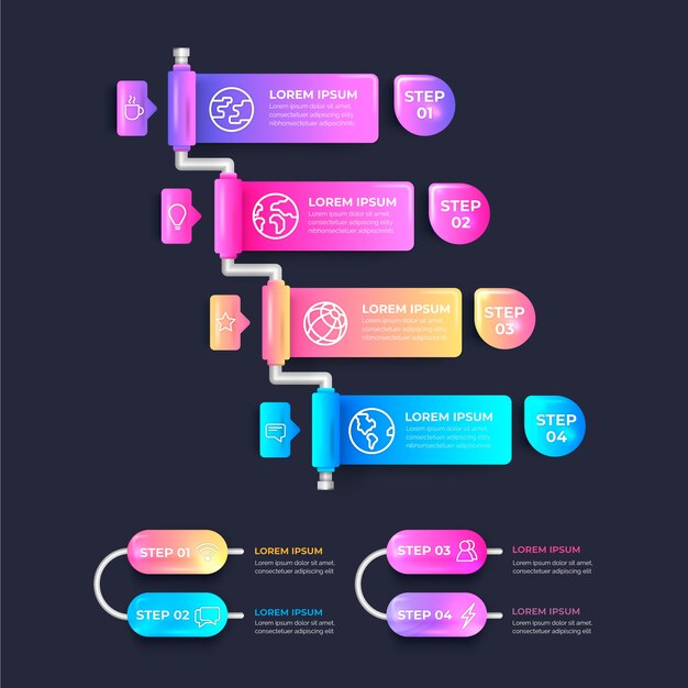 Глянцевые реалистичные инфографические шаги