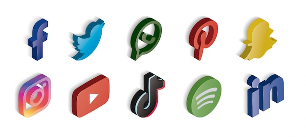 Glossy Social Media set of icons isometric