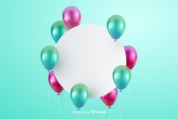 Vettore gratuito sfondo lucido palloncino tridimensionale con banner bianco