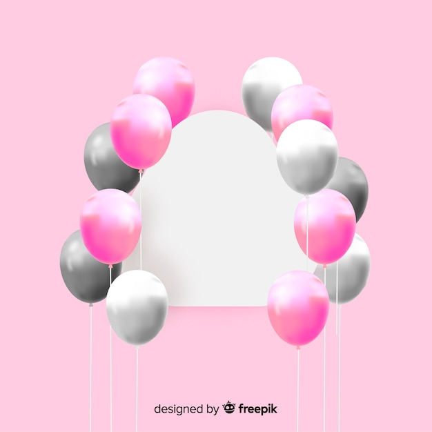 Free vector glossy tridimensional balloon background with blank banner