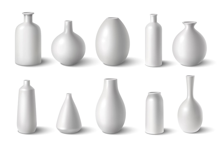 無料Vector 光沢のある白いセラミック磁器の花瓶現実的なセット分離ベクトル図