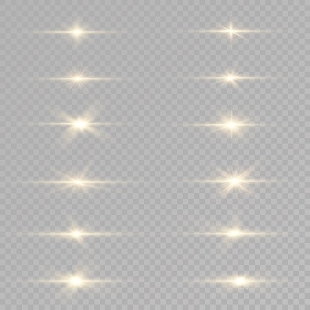 Glow bright star glowing light burst yellow sun rays flare of sunshine Premium Vector