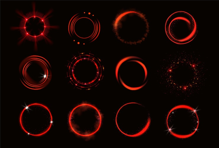 Free Vector glow red circles with sparkles and smoke