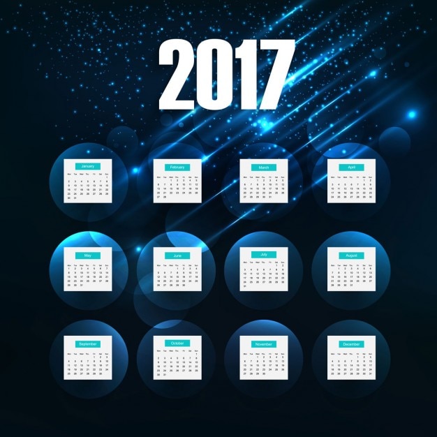 Free vector glowing 2017 calendar of space