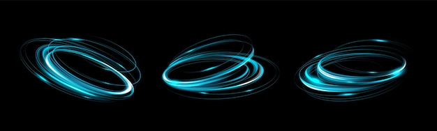 Free vector glowing blue circles realistic set on black