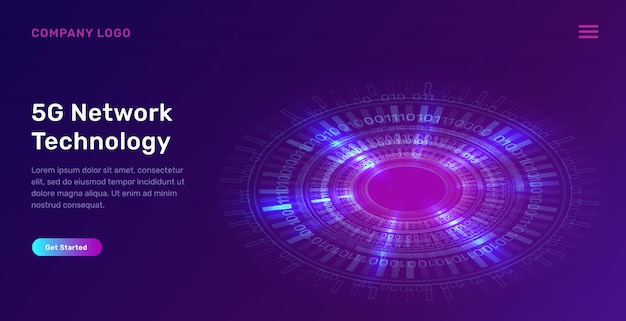 Free vector glowing blue neon ring landing page, futuristic digital circle