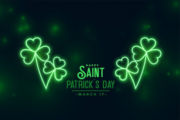 Free vector glowing clover neon green leaves st patricks background