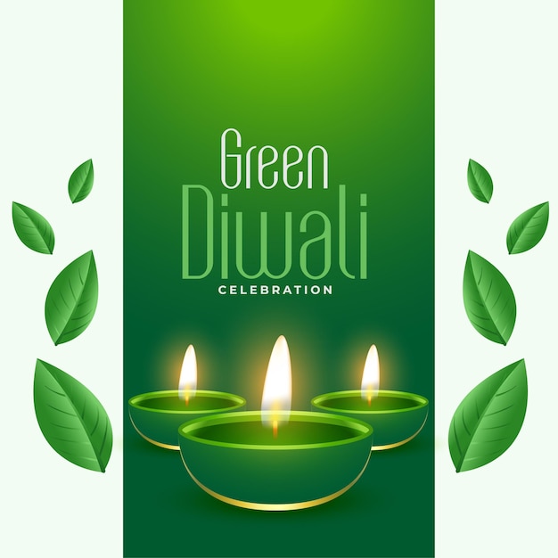 Free vector glowing diya and leaves design for eco friendly diwali celebration