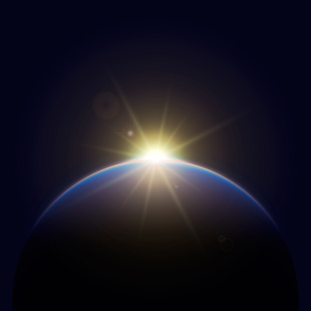 輝く地球の日の出の光の効果