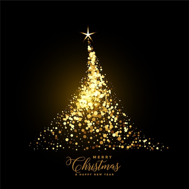 Free vector glowing gold christmas tree made with sparkles